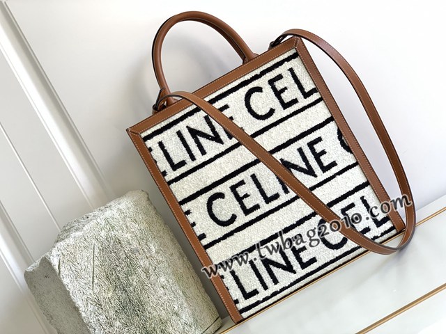 Celine專櫃2023新款通體印花織物牛皮革CABAS小號購物袋 賽琳黑白字母織物托特購物袋 sldj2311